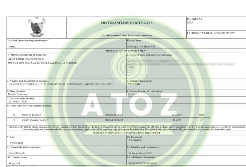 phytosanitary certificate