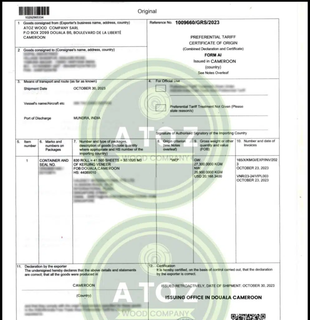certificate of origin